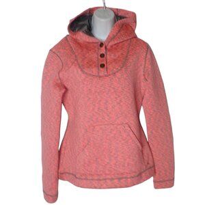 Ojai Womens Hooded Pullover Sweatshirt Button Neck Kangaroo Pocket‎ M Hyper pink